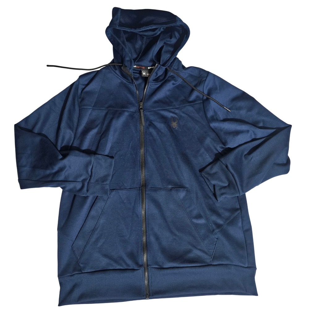Spyder Active Mens Navy Blue Full Zip Hoodie Sweatshirt Large SPM886U